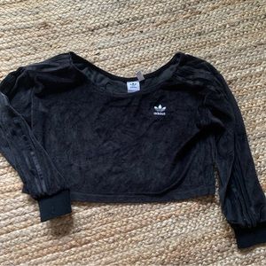 Adidas Velour Off the Shoulder Crop Top, Black, Small